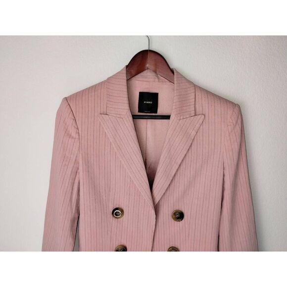 Pinkos Womens Blazer Sz 4 Pink Striped Jacket Italian Designer Royalty Corpcore - Picture 7 of 10